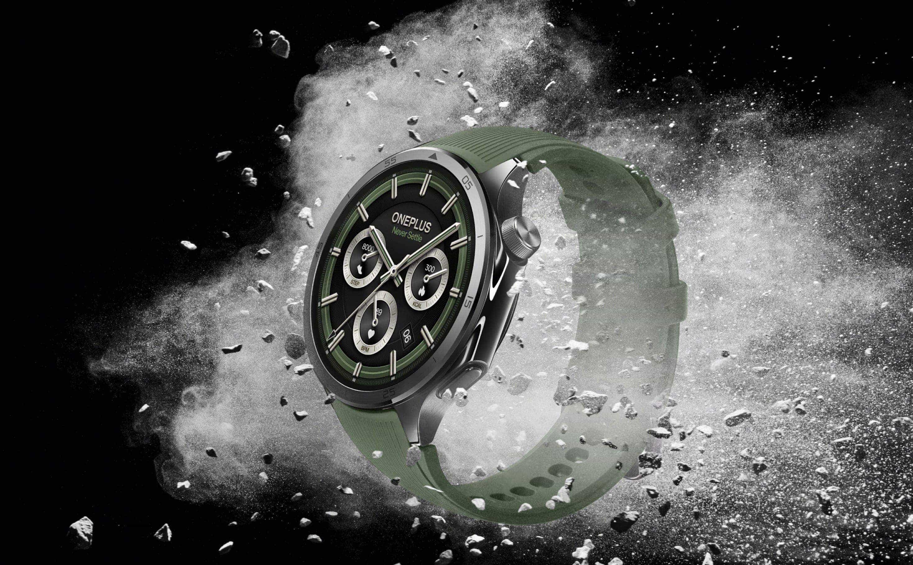 Sleek green and black smartwatch with chronograph features.