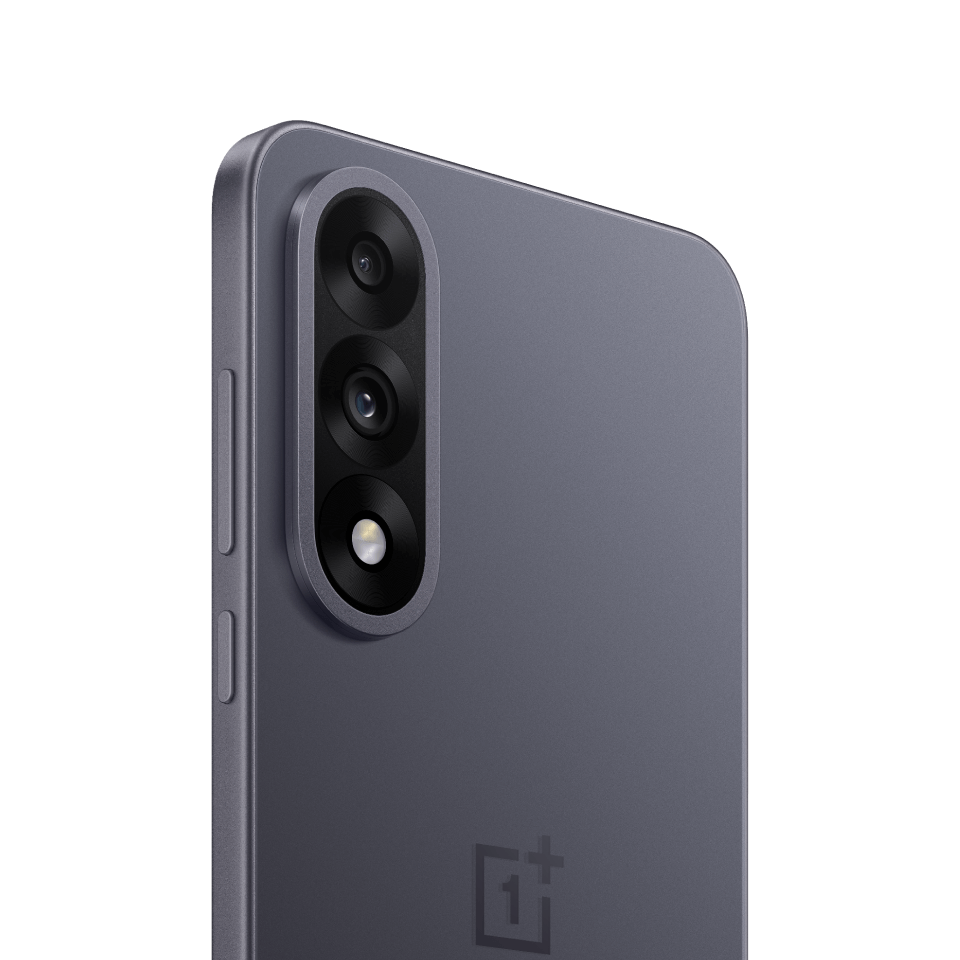Sleek dark gray rectangular smartphone with triple camera lens.