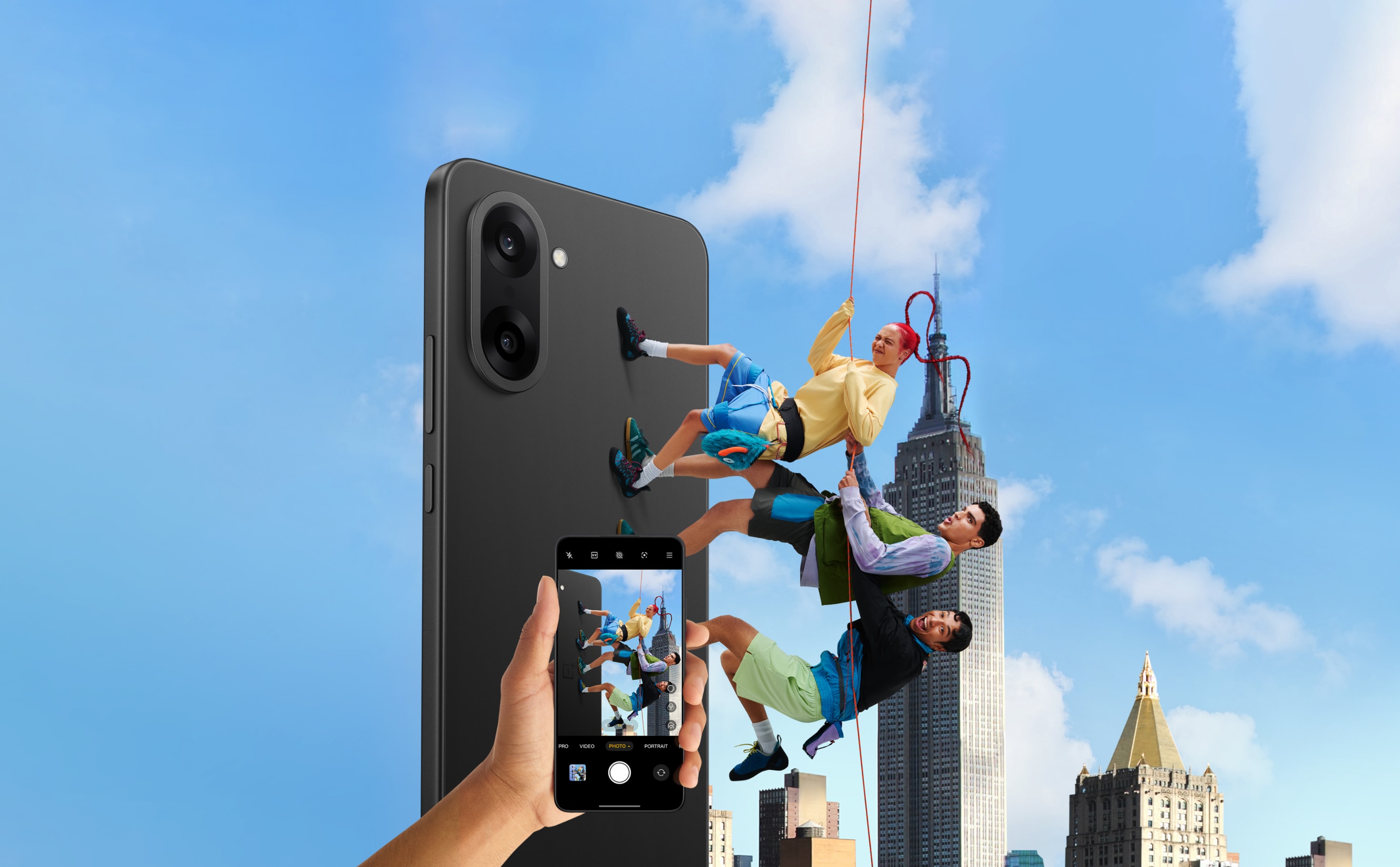 City scene showcasing smartphone camera capture