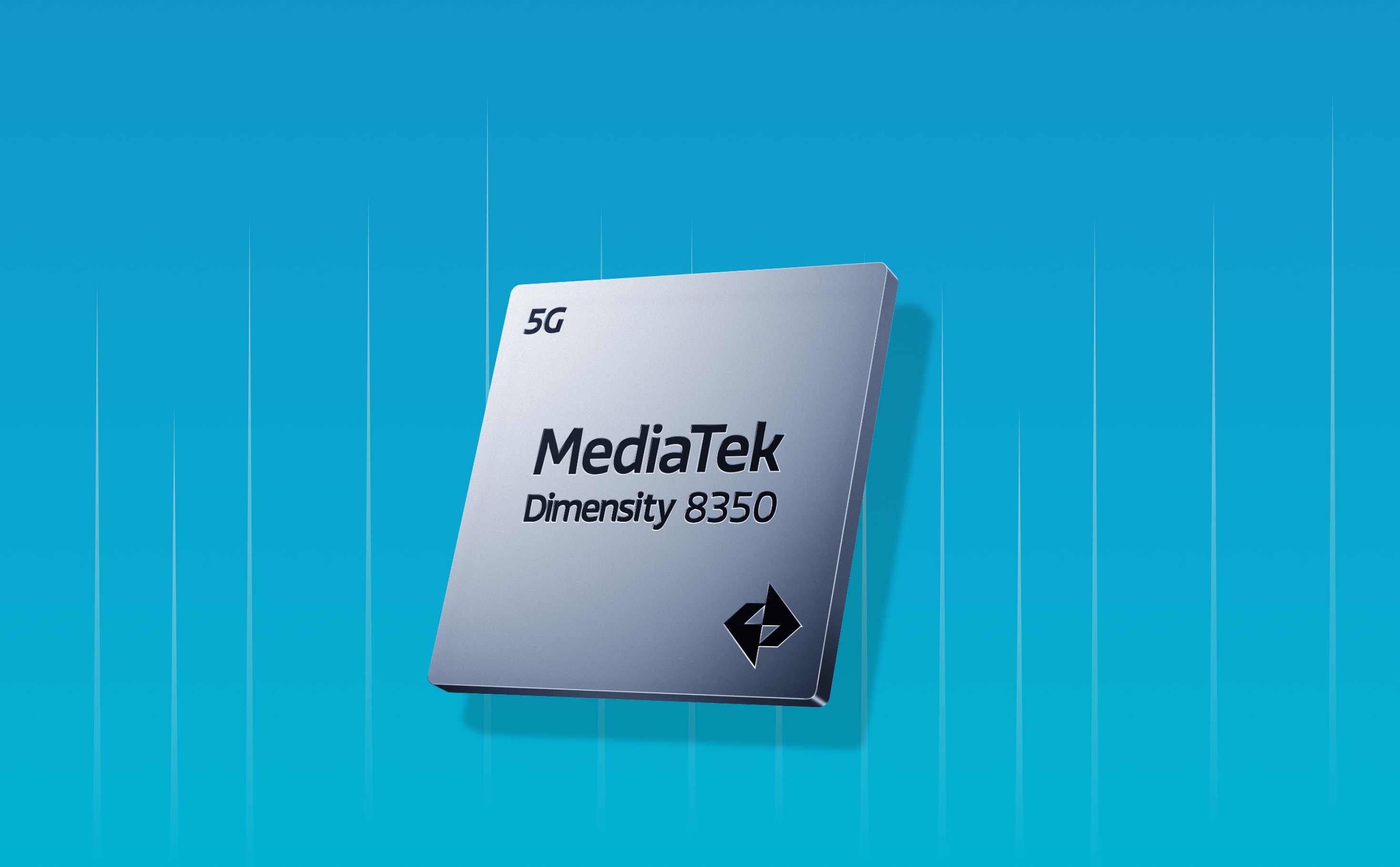 Rectangular silver 5G chip from MediaTek Dimensity 8350